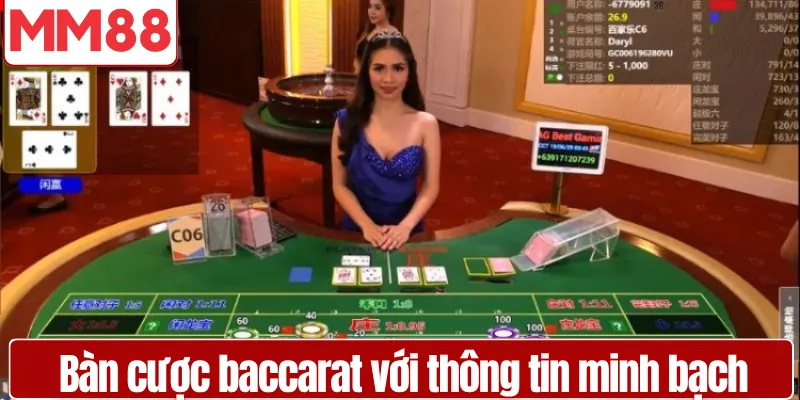 Giao diện bàn cược baccarat với thông tin minh bạch và rõ ràng
