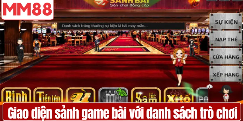 Giao diện sảnh game bài với danh sách trò chơi rõ ràng