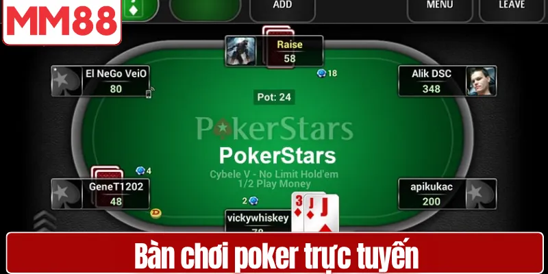 Bàn chơi poker trực tuyến với giao diện chuyên nghiệp