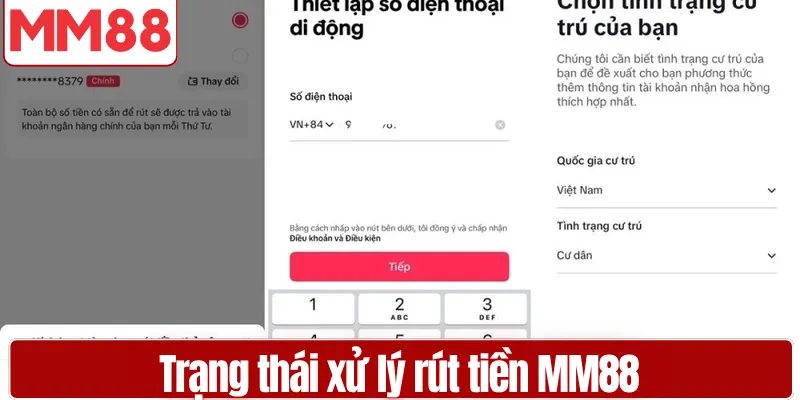 Trạng thái xử lý rút tiền MM88 hiển thị trên tài khoản