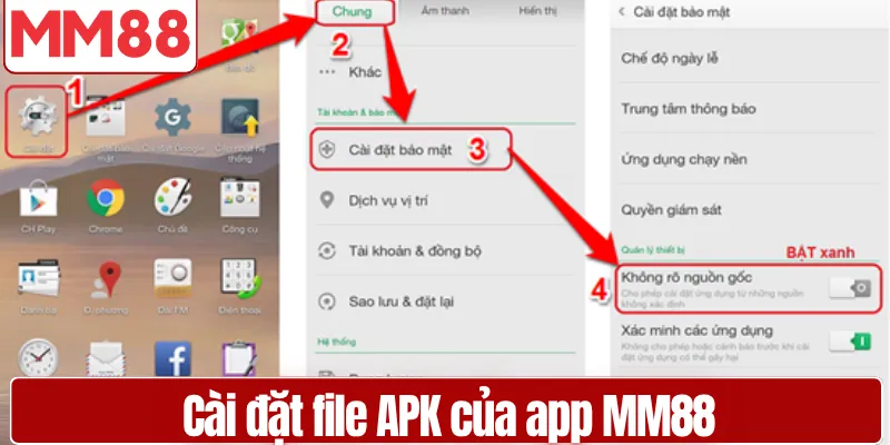 Giao diện cài đặt file APK của app MM88 trên Android