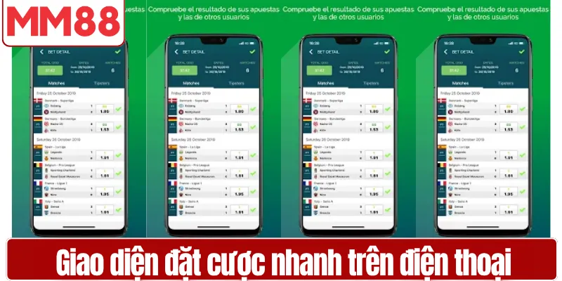 Giao diện đặt cược nhanh trên điện thoại tại MM88